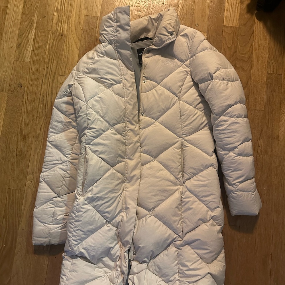 Women's Cream Quilted Coat with detachable hood